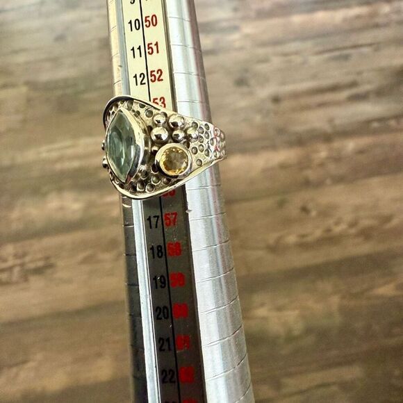 Natural Blue Topaz And Citrine Sterling Silver Ring Marquise Cut Bali Framed 7 - Picture 3 of 7